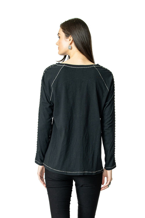 Double D Ranch Hank Long Sleeve Top in Black 6Whiskey T3366 Nasville Fall 2020