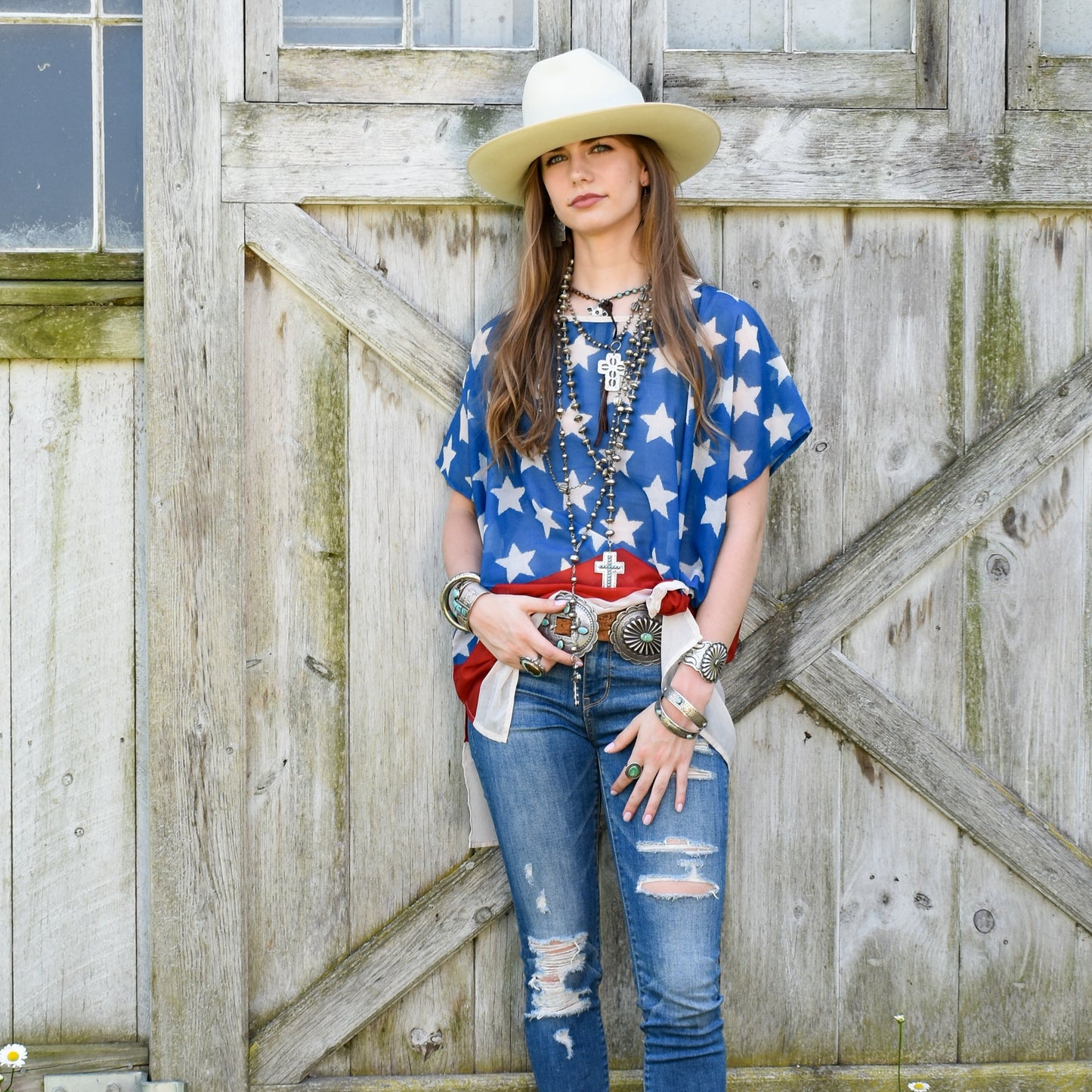 Load image into Gallery viewer, Tasha Polizzi Spirit Poncho at 6Whiskey six whisky womens summer forth of july top 4th stars and stripes
