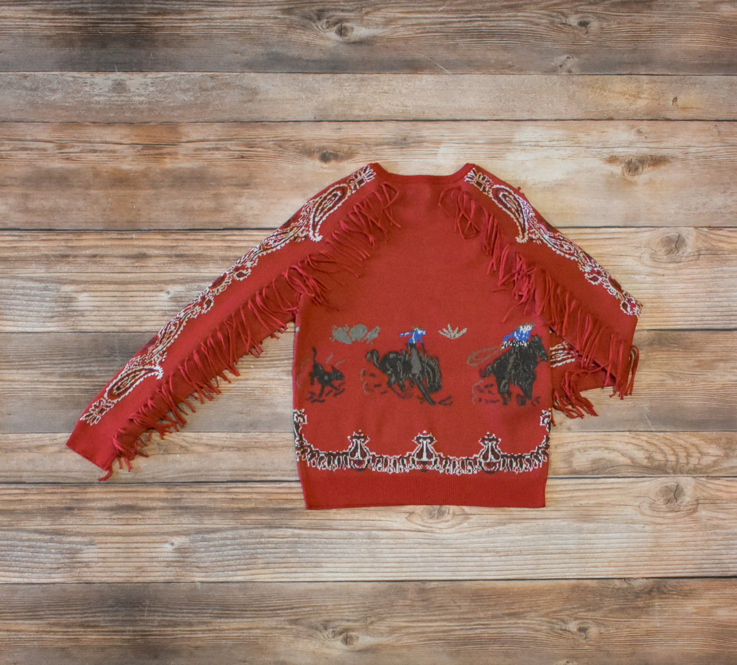 Load image into Gallery viewer, Tasha Polizzi Howdy Red Pullover Sweater at 6Whiskey six whisky womens fringe and horse knit sweater
