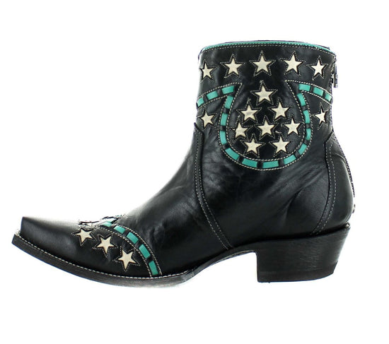 Load image into Gallery viewer, Double D Ranch Short Little Joe Boot in Black and Teal by Old Gringo at 6Whiskey
