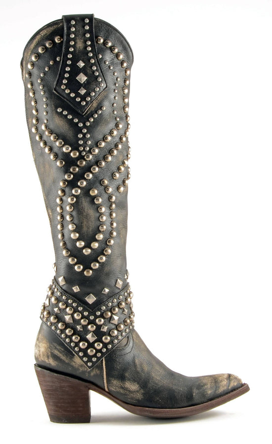 Old Gringo Tall Belinda Boot in Distressed Black w/ Studs 6Whiskey