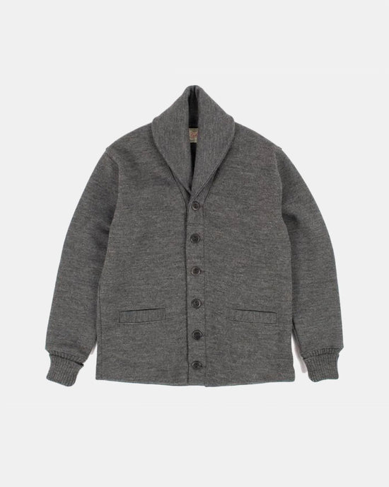 Dehen Shawl Sweater Coat in Charcol at 6Whiskey six whisky mens wool winter cardigan in grey
