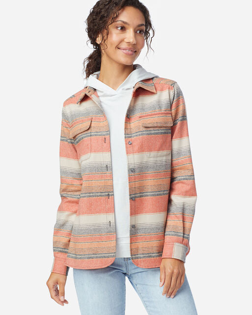Load image into Gallery viewer, Pendleton Women’s Board shirt in copper stripe, desert sunset at 6Whiskey six whisky open front
