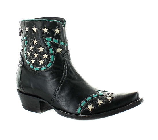 Double D Ranch Short Little Joe Boot in Black and Teal by Old Gringo at 6Whiskey