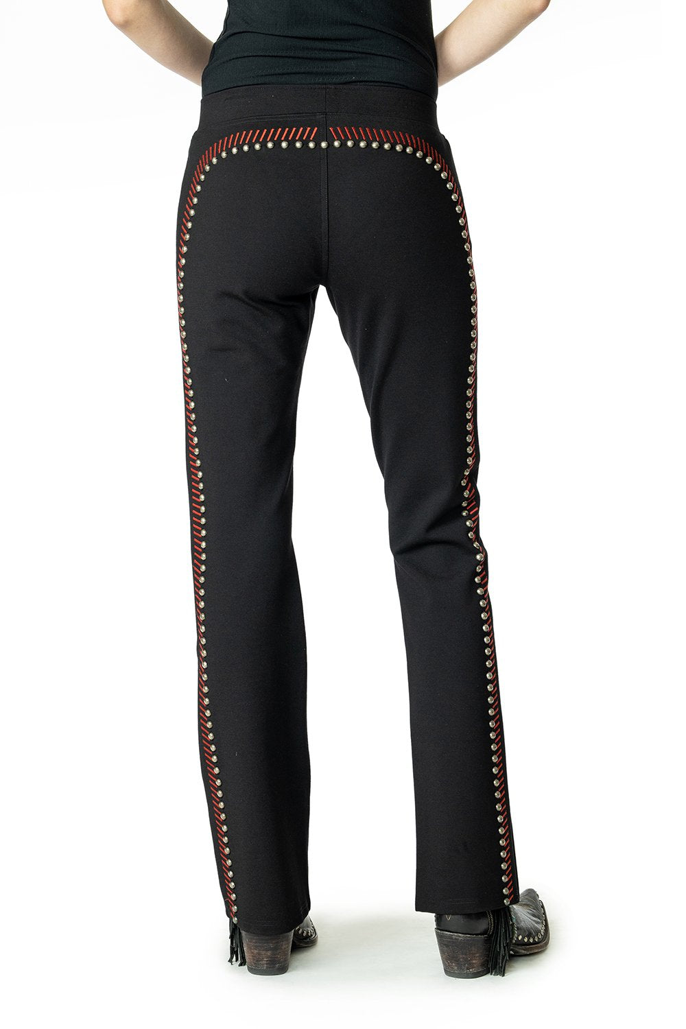 Load image into Gallery viewer, Double D Ranch Long Black Train Pant in Racehorse Red6Whiskey Nashville Fall 2020 P478
