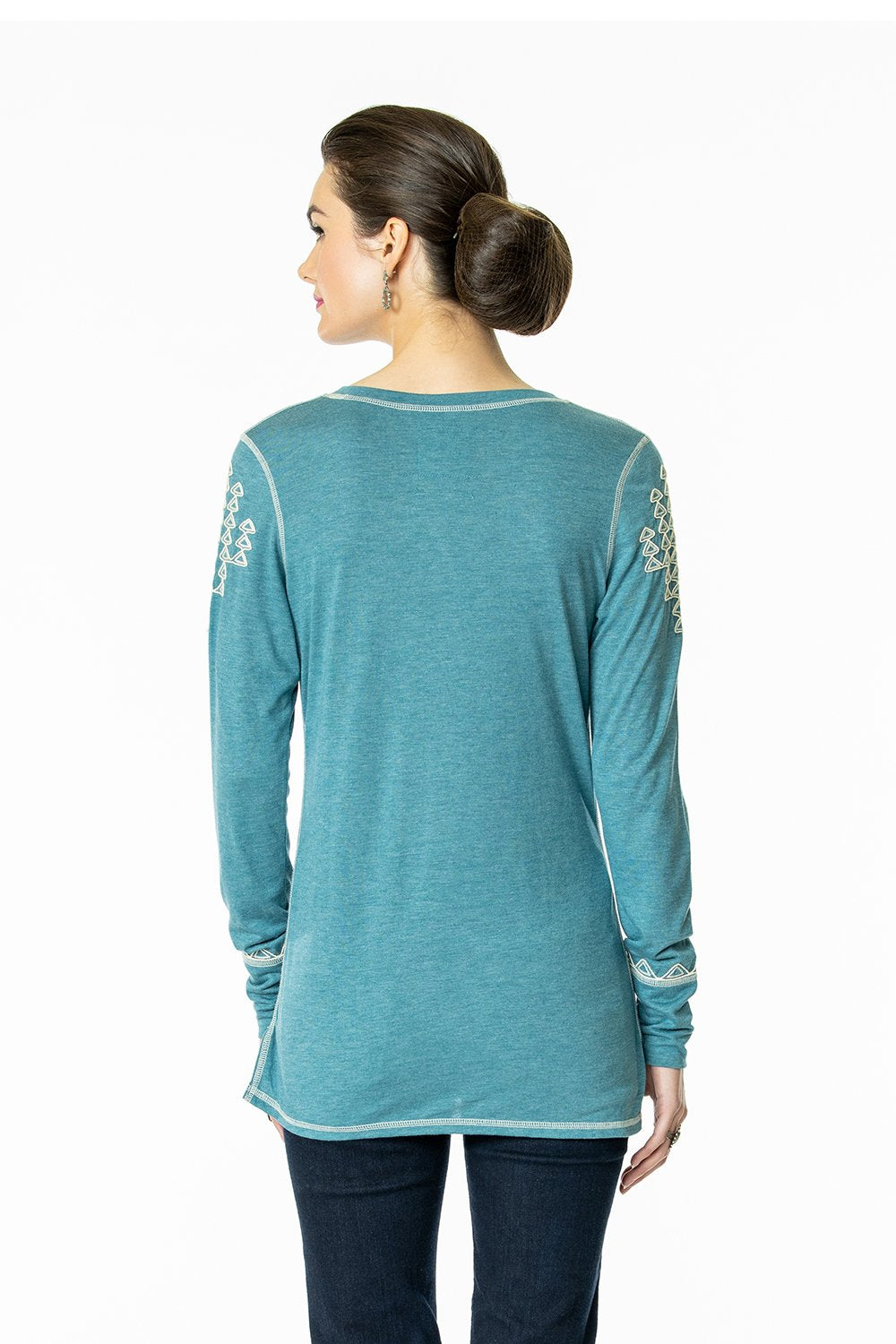 DDR Rocky Ridge Long Sleeve Embrodiered Tee in Taos Turquoise 6Whiskey six whisky T3374