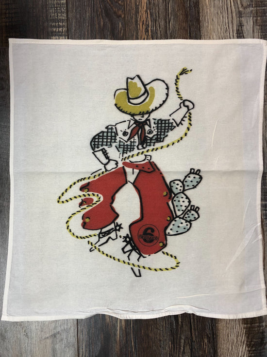 Load image into Gallery viewer, vintage cowboy cotton tea towel 6 whiskey
