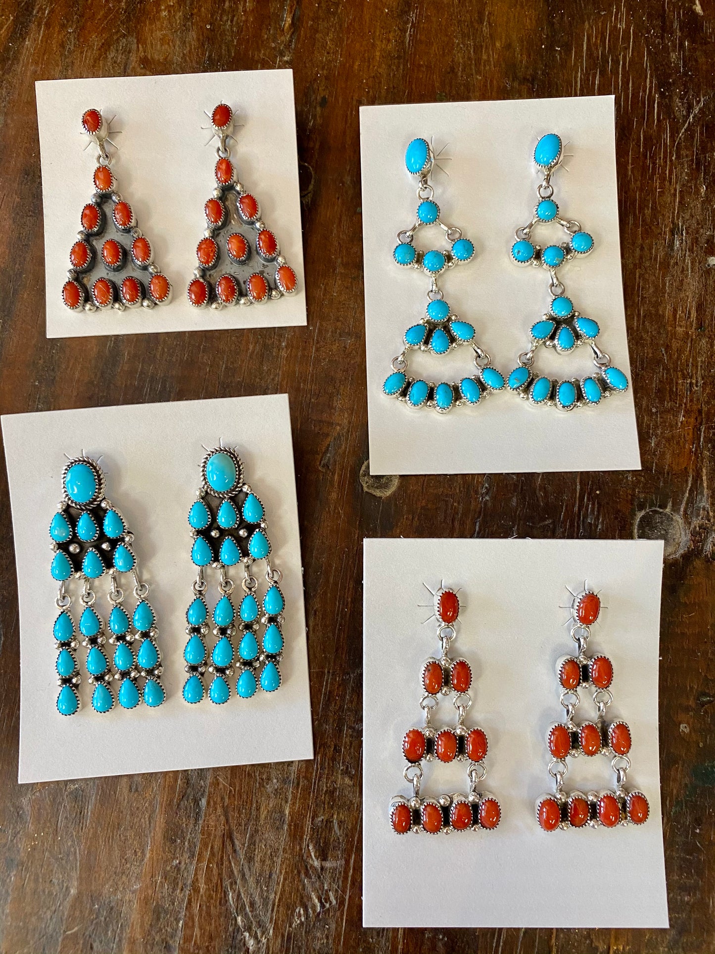 Load image into Gallery viewer, Turquoise or Coral chandelier earrings sterling silver 6Whiskey
