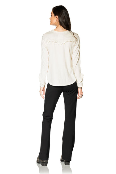 DDR Spanish Soutache Long Sleeve White Cotton Tee at 6Whiskey six whisky Maria spring T3409
