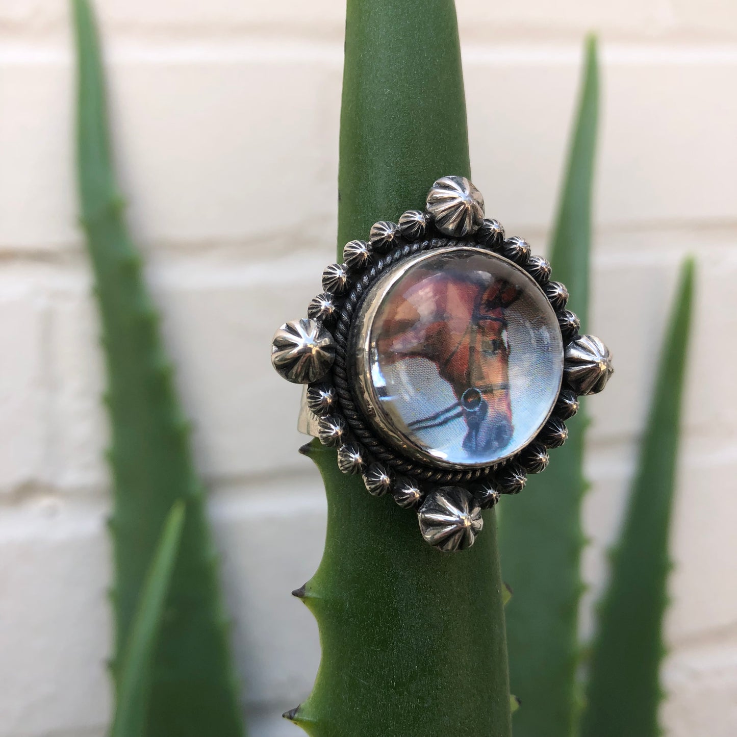 Load image into Gallery viewer, Adjustable western photo ring 6 whiskey six whisky horse sterling silver 
