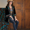 Tasha Polizzi Baldwin Cardigan chocolate brown velvet with colorful emboridery for women at 6Whiskey six whisky fall/holiday