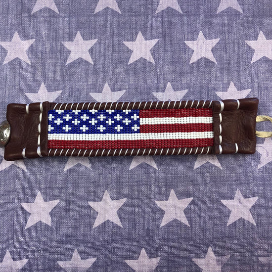 Hand beaded American flag leather cuff 6 Whiskey six whisky
