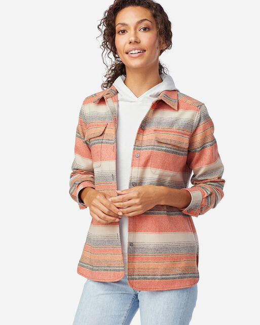 Load image into Gallery viewer, Pendleton Women’s Board shirt in copper stripe, desert sunset at 6Whiskey six whisky Styled 
