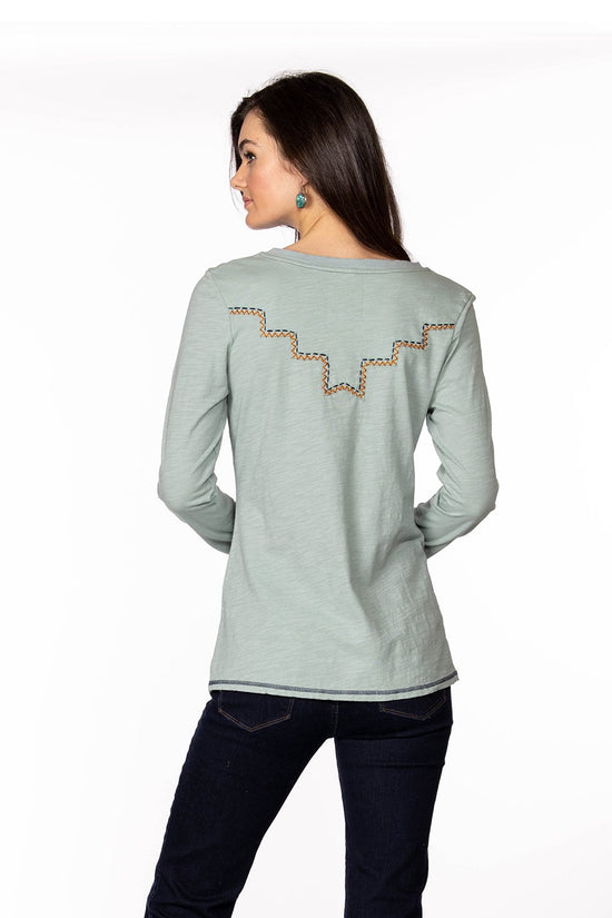 Load image into Gallery viewer, Double D Ranch Long Sleeve Tee Sitting Bull &amp;amp; the Indian War 6Whiskey in Mint T3325 Cody Fall Collection 2020
