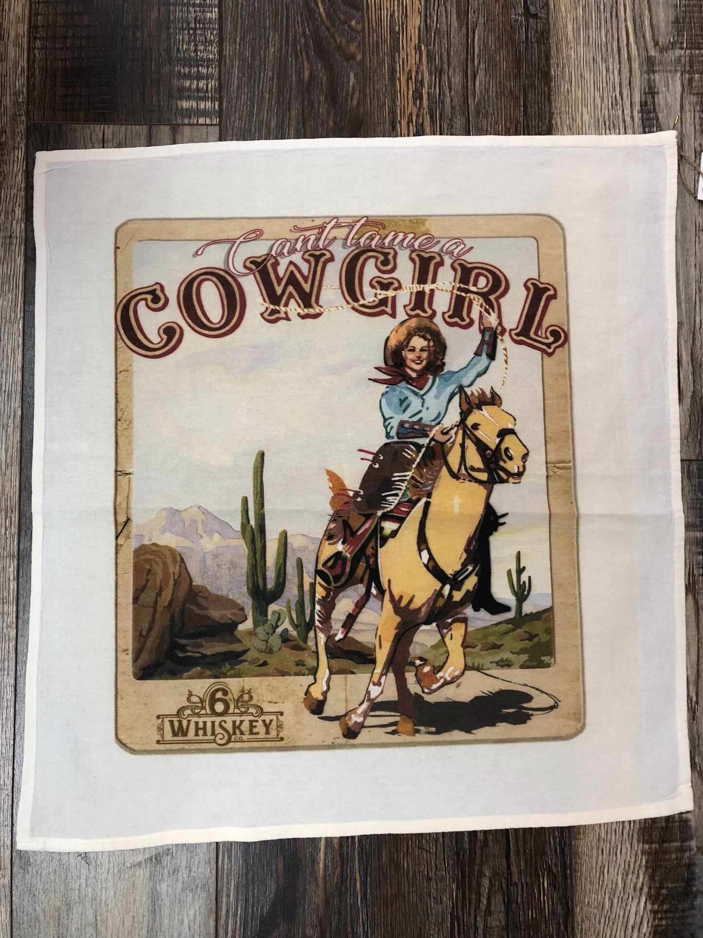 tea towel cowgirl 6 Whiskey western rider horse cotton