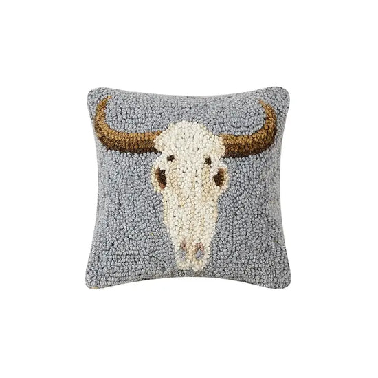 steer head grey wool hook pillow at 6Whiskey six whisky western home decor