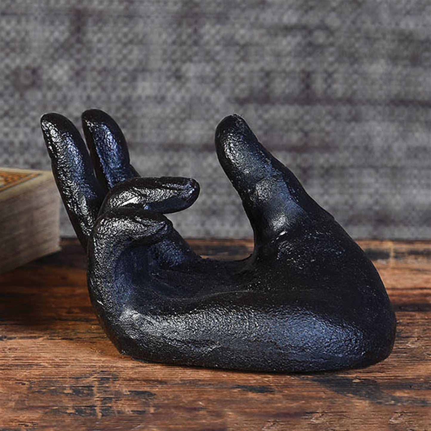 Black Cast Iron Hand 6Whiskey card holder paper weight desk accessory 