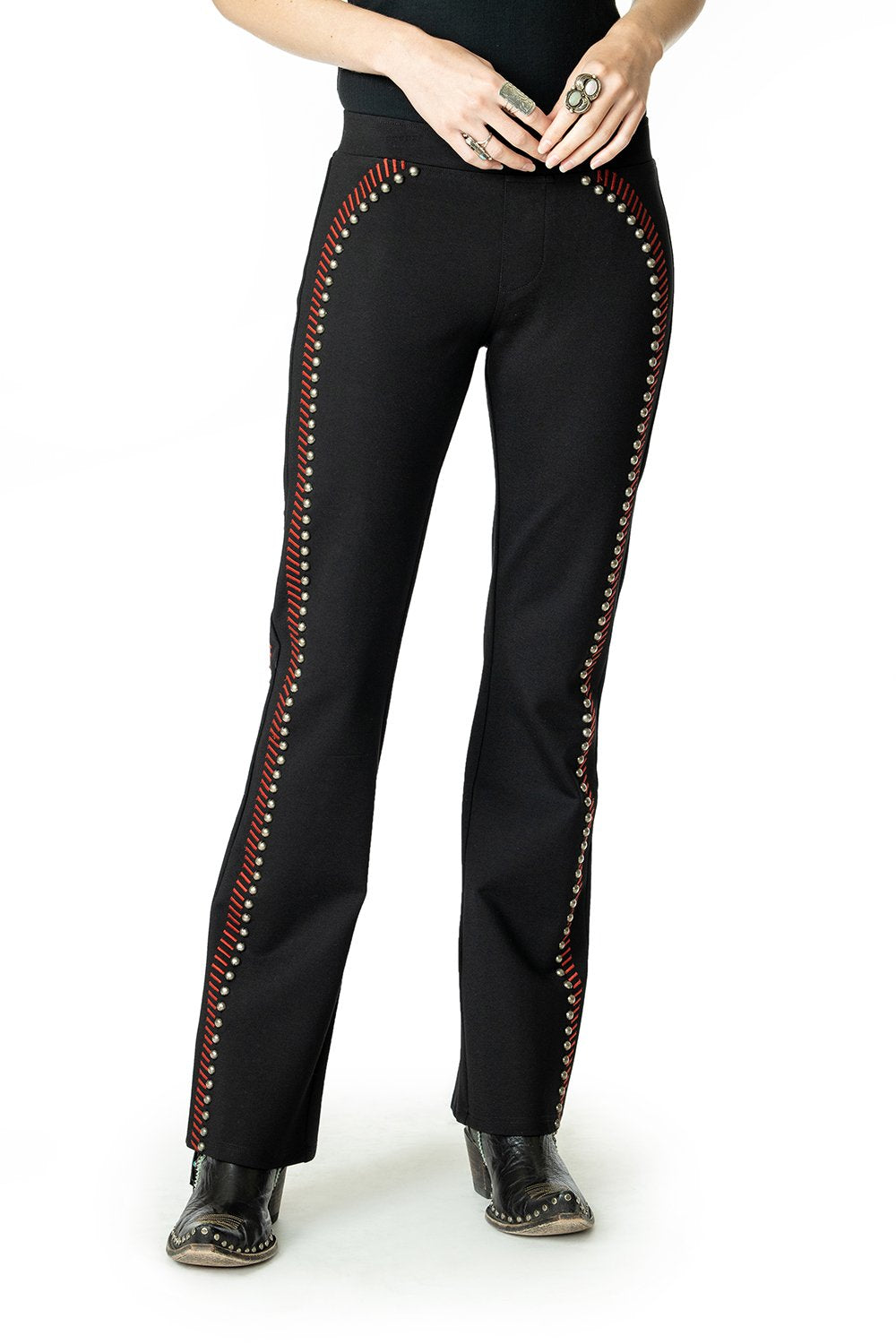 Load image into Gallery viewer, Double D Ranch Long Black Train Pant in Racehorse Red 6Whiskey Nashville Fall 2020 P478
