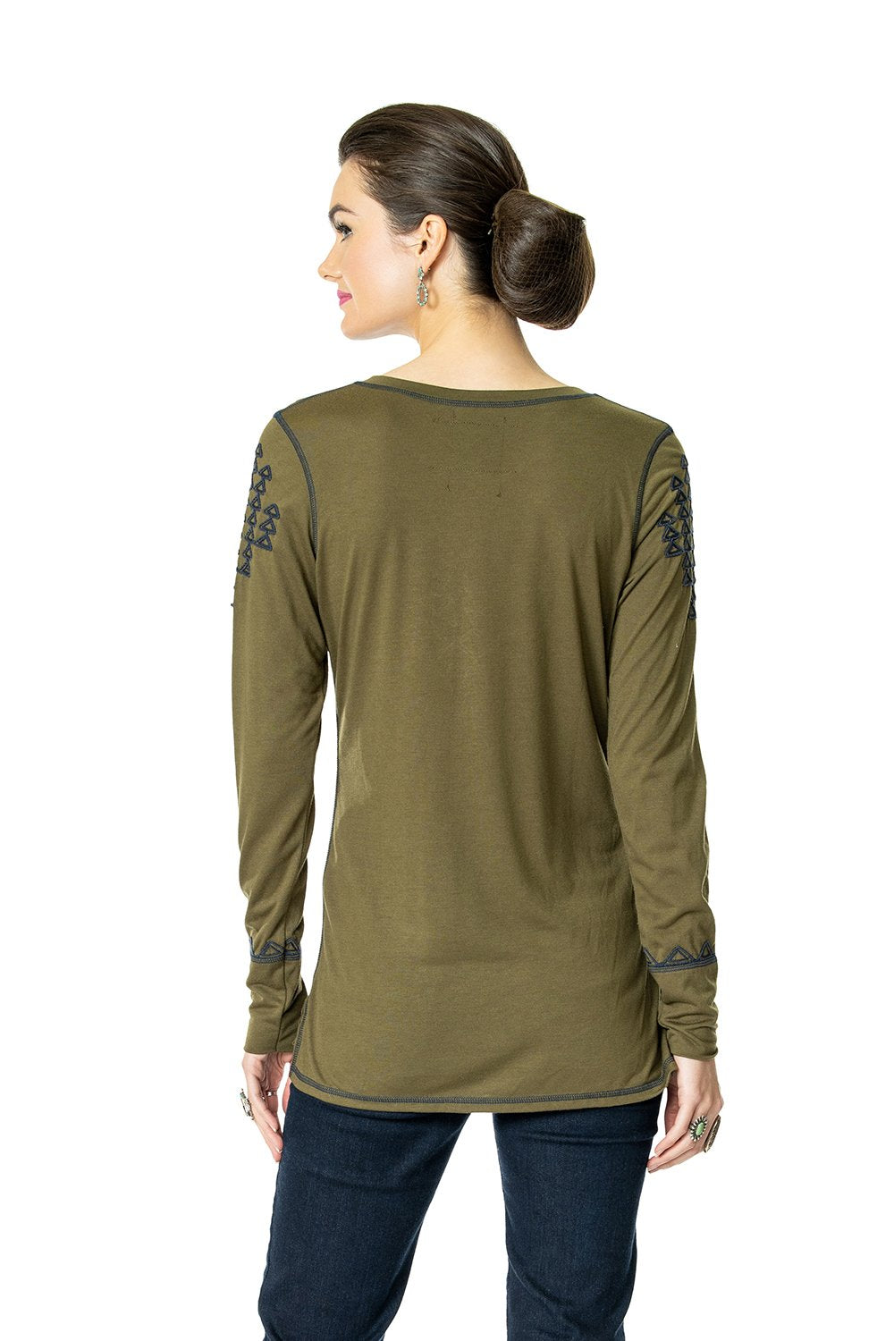 Load image into Gallery viewer, DDR Rocky Ridge Long Sleeve Embrodiered Tee in Alfalfa Green 6Whiskey six whisky T3374
