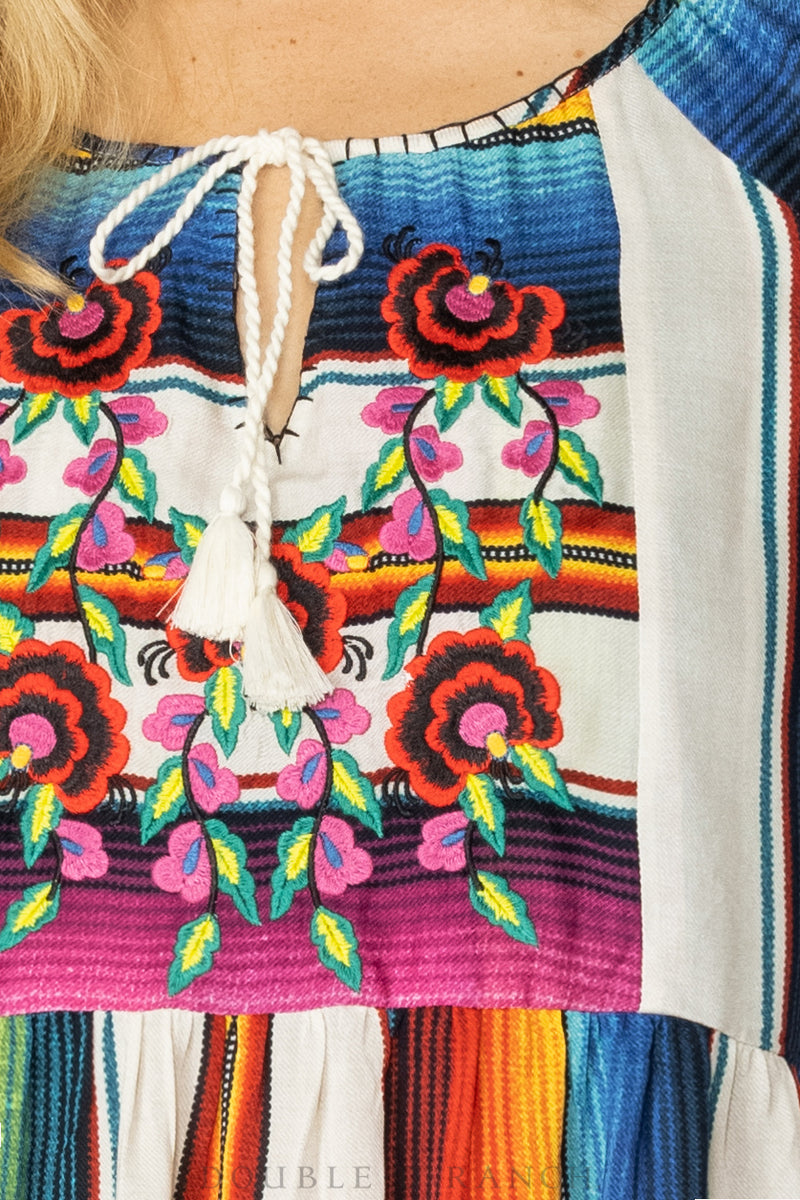Load image into Gallery viewer, Double d Ranch Bonita Blanca Serape Dress at 6Whiskey six whisky style number D1333 folk foray womens spring embroidery
