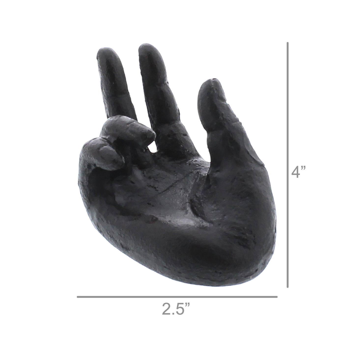 Load image into Gallery viewer, Black Cast Iron Hand 6Whiskey card holder paper weight desk accessory measurements
