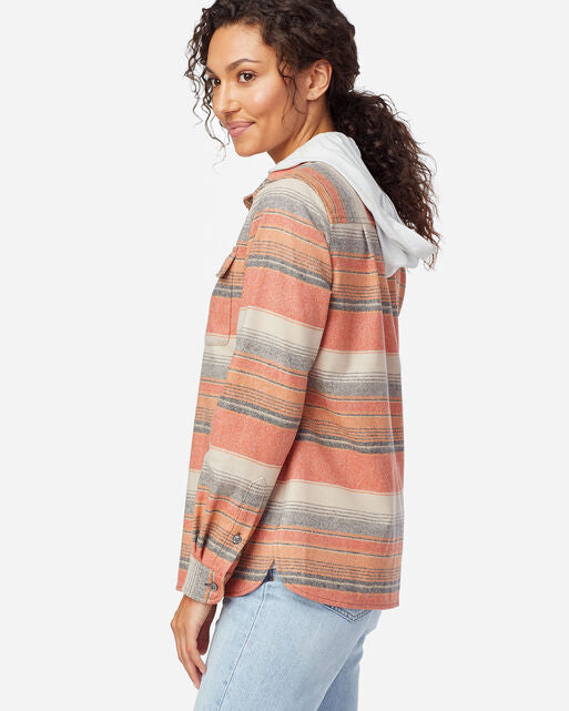 Load image into Gallery viewer, Pendleton Women’s Board shirt in copper stripe, desert sunset at 6Whiskey six whisky Side view
