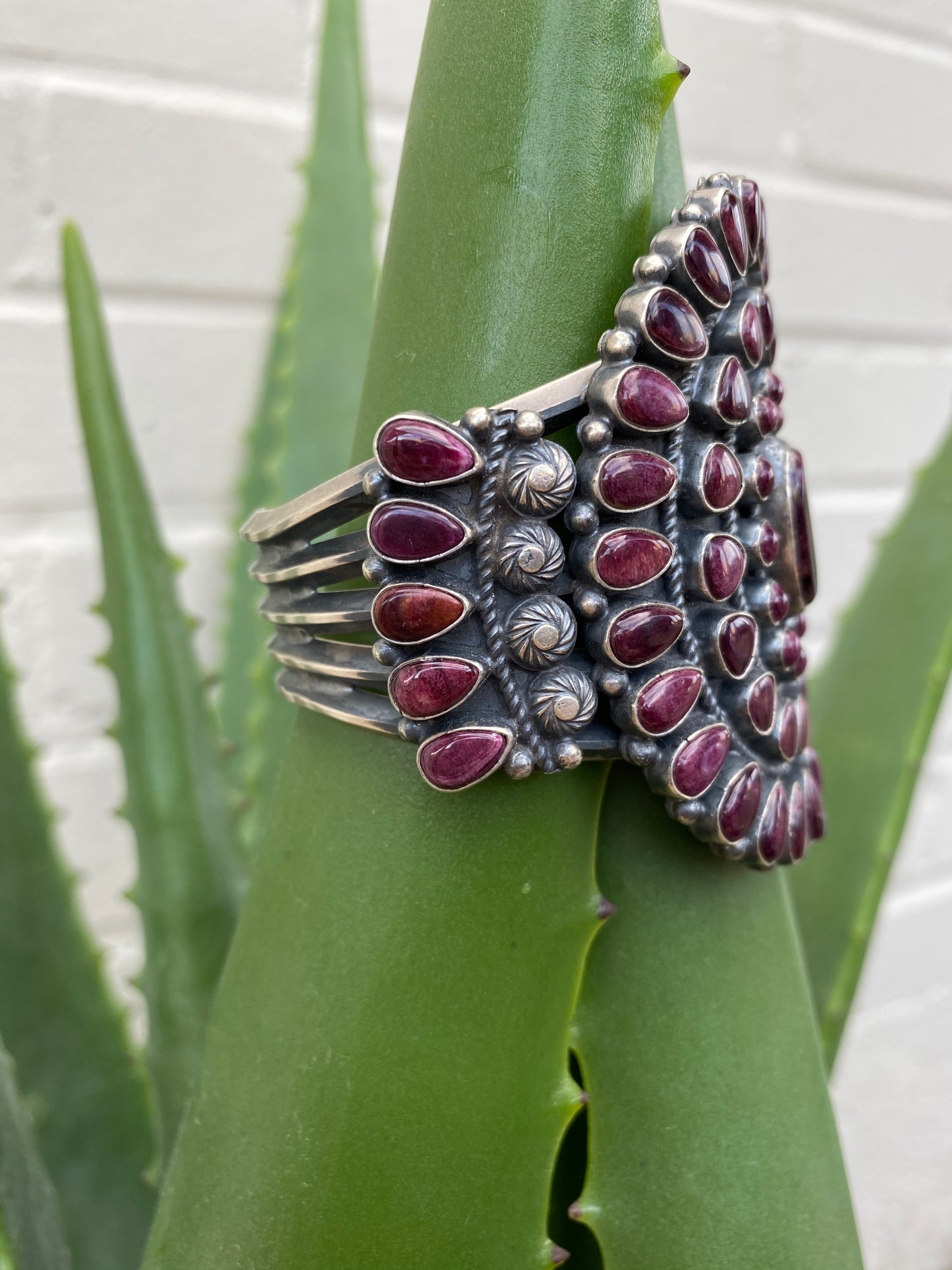 Load image into Gallery viewer, large purple spiny oyster statement cuff bracelet at 6Whiskey six whisky sterling silver
