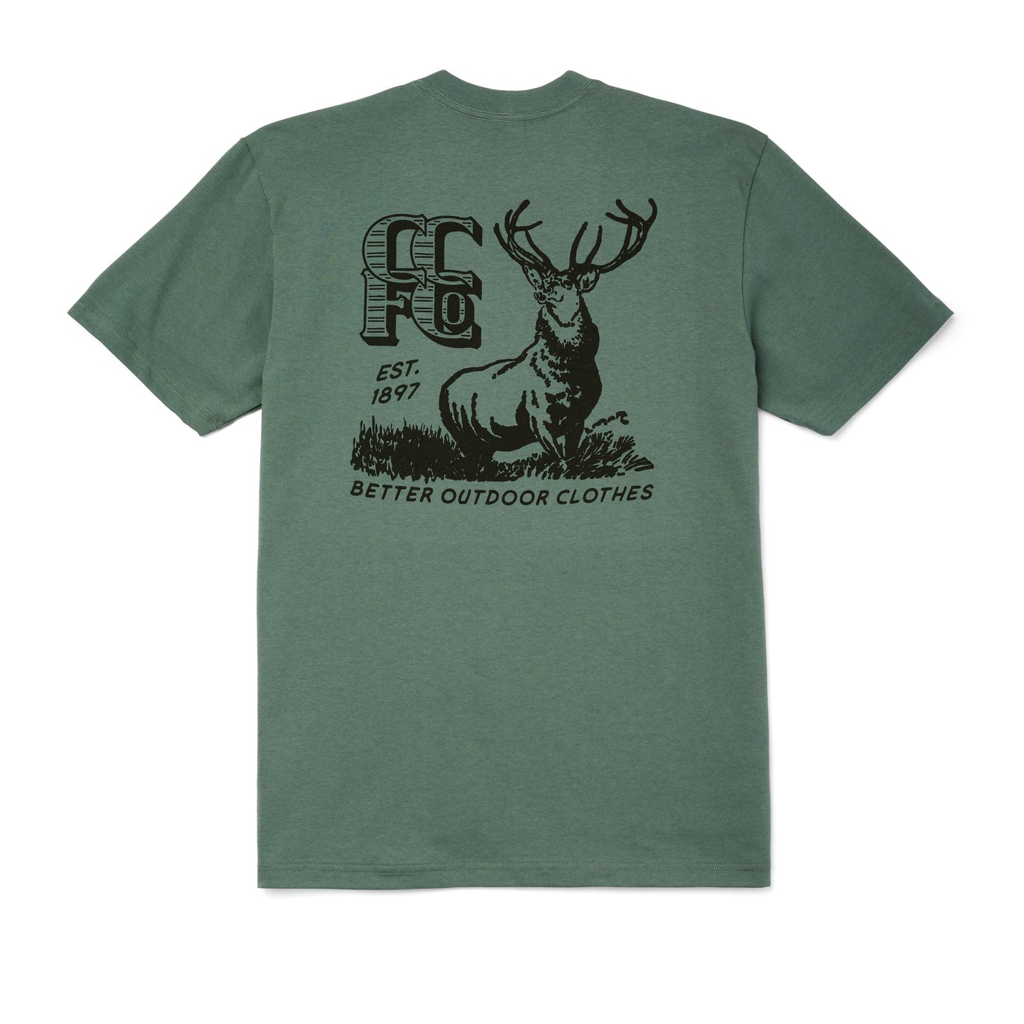Filson Short sleeve pioneer graphic tee in balsam green at 6Whiskey six whisky mens spring 22 MADE IN USA 100% cotton