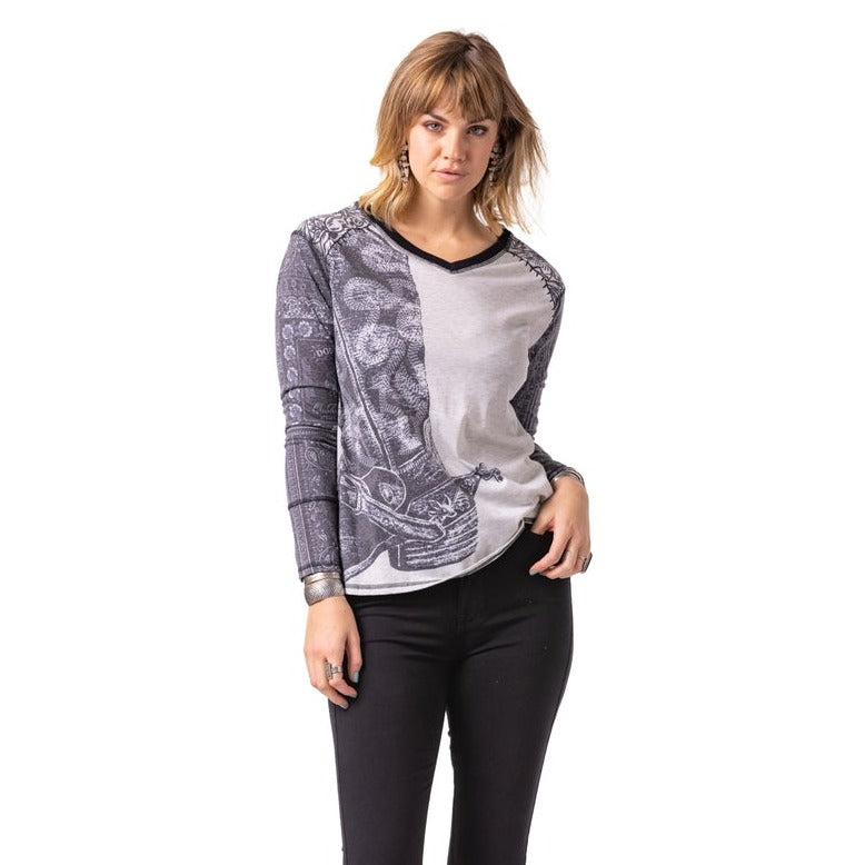 Load image into Gallery viewer, DDR Graphic Hide Tickler Long Sleeve Tee at 6Whiskey six whisky T3577 boot and bandana
