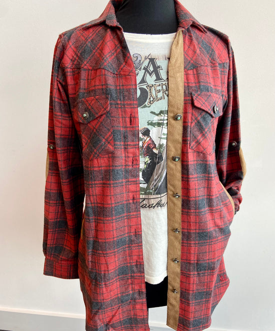 Load image into Gallery viewer, Womens red plaid shacket tunic at 6Whiskey six whisky MCO Shaley shirt jacket madison creek outfitters new womens fall
