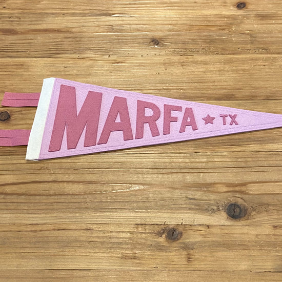 Load image into Gallery viewer, Marfa Texas Handmade Felt Pennants at 6Whiskey six whisky in color purple on purple tonal
