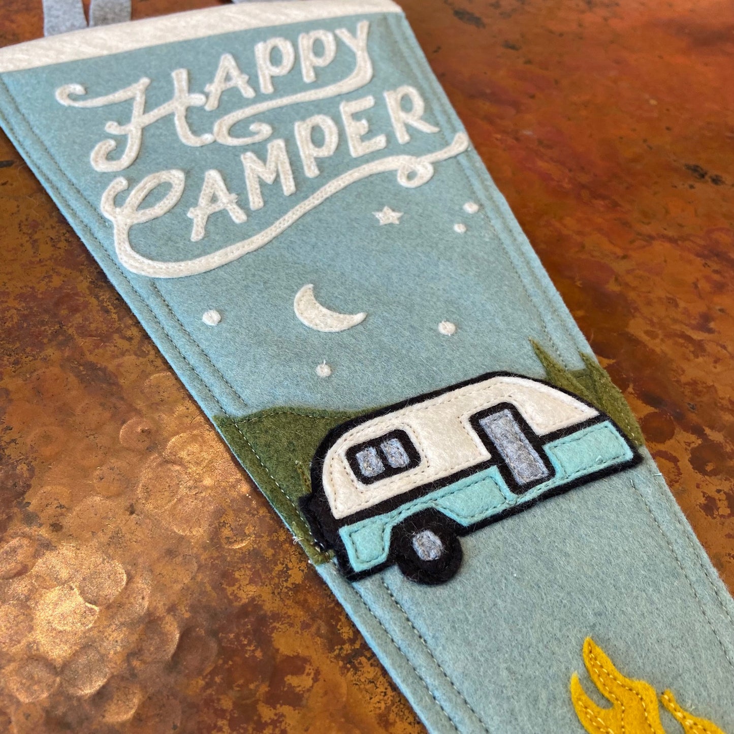Happy Camper Pennant at 6Whiskey six whisky handmade rv stars firepit in color light blue 