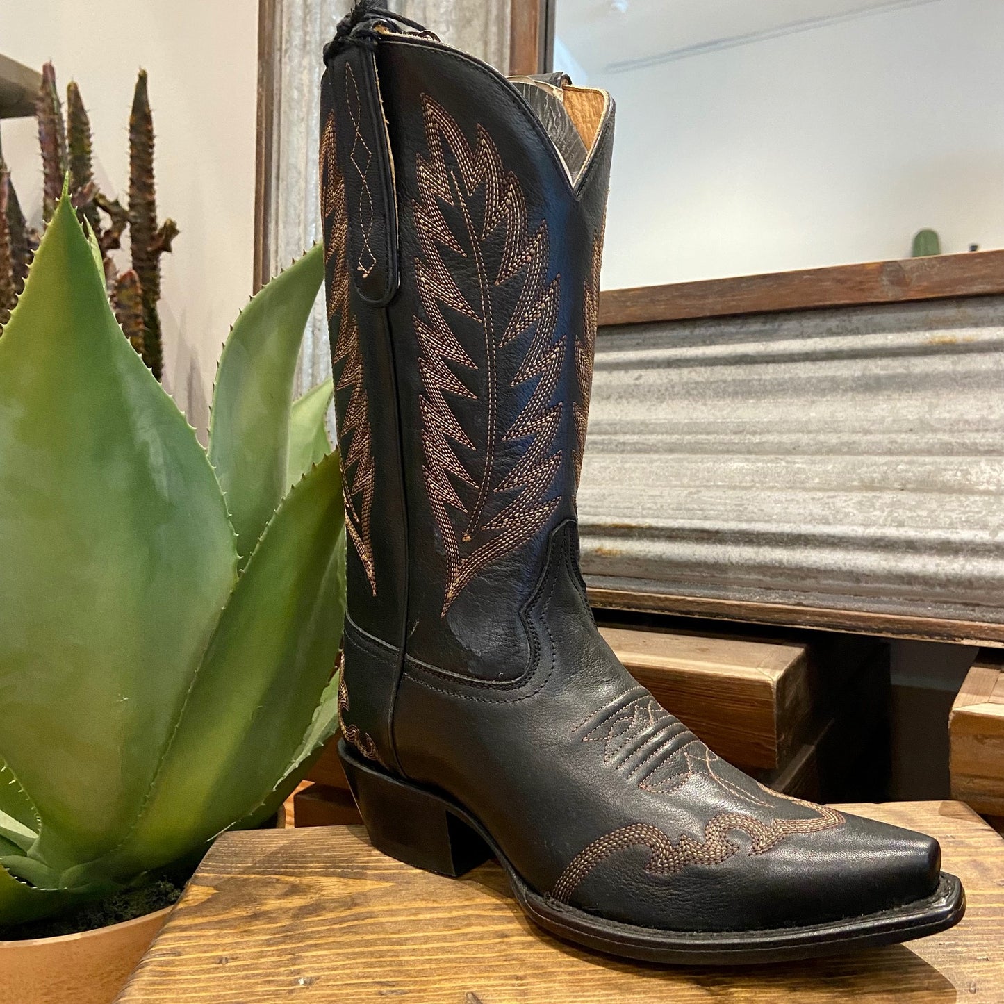 Liberty Black Calf Boot with Brown stitching at 6Whiskey six whisky womens snip toe cowboy boot
