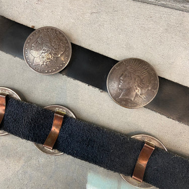 old coin western belt 6 whiskey sterling silver liberty black  leather womens concho belt