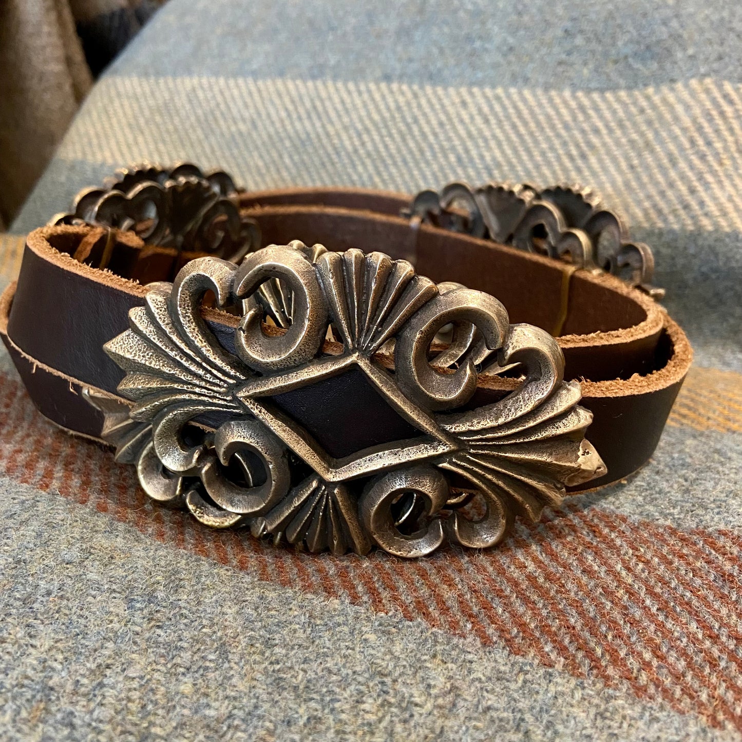 brown and silver sandcast concho belt at 6Whiskey six whisky by barbosa for western women
