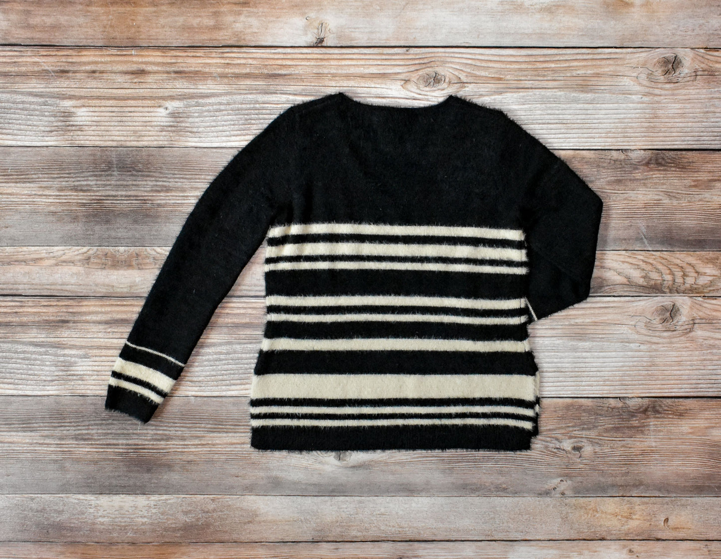 Tasha Polizzi Striped Fuzzy pullover sweater at 6Whiskey six whisky womens v-neck winter