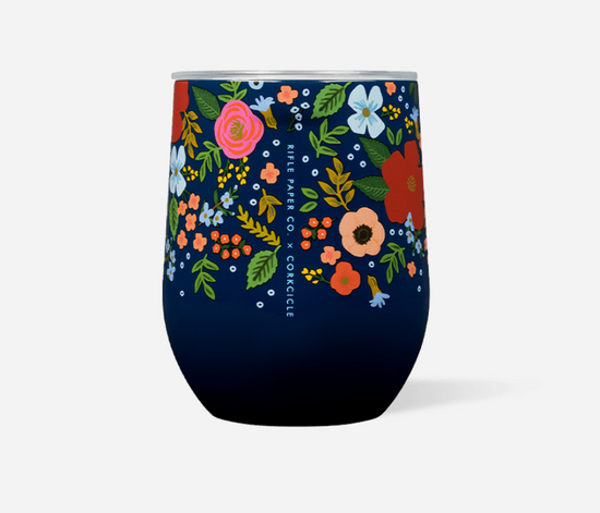 Load image into Gallery viewer, corkcicle 12 oz stemless wine tumbler at 6Whiskey six whisky rifle paper company navy floral wild rose
