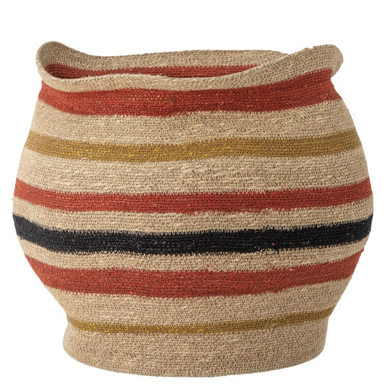 Hand woven sea grass stripe basket 6whiskey red gold and black