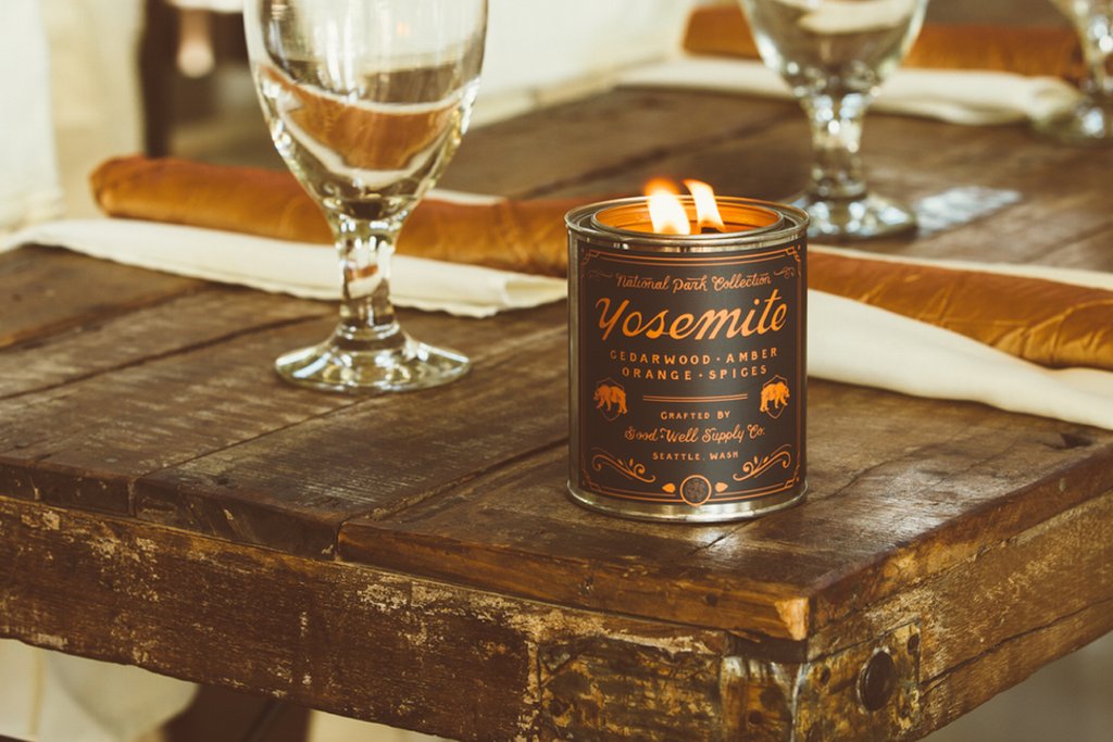Yosemite Candle 6 whiskey good well supply six whisky all natural soy wood wick tin 