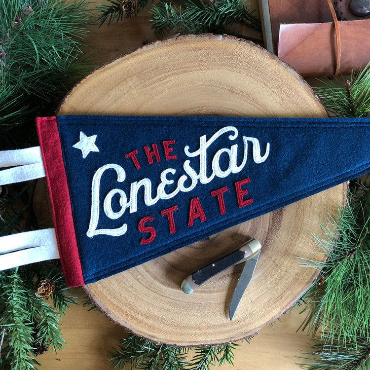 Lonestar State Handmade Felt Pennant at 6Whiskey six whisky red white and blue texas with star 