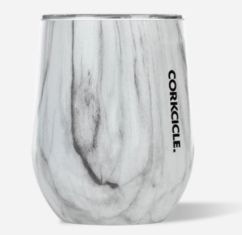 Load image into Gallery viewer, corkcicle 12 oz stemless wine tumbler at 6Whiskey six whisky snowdrift white marble with black 
