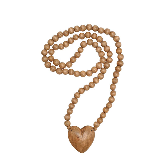 Hand Carved Wood Rosary w/ Heart at 6Whiskey six whisky spring home decor mango wood bead 36"