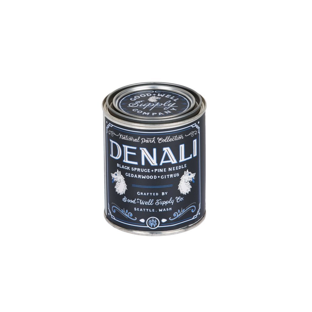 Denali National Park Candle collection 6 whiskey good well supply all natural six whisky wood wick soy tin