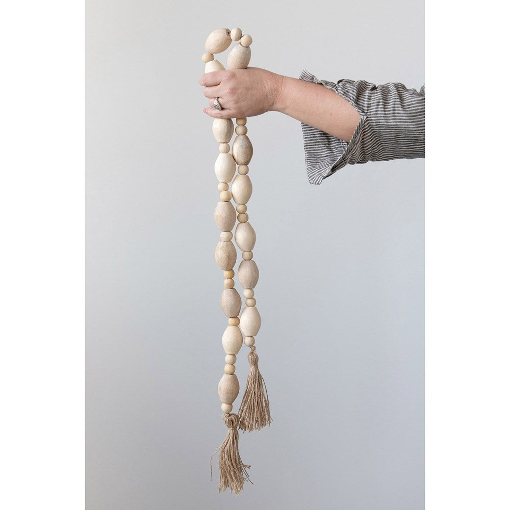 Load image into Gallery viewer, 60&amp;quot; wood bead garland with jute tassles 6whiskey
