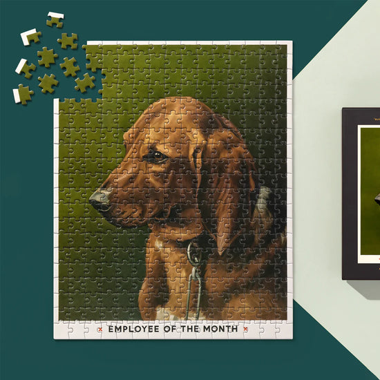Employee of the Month 300 piece apartment puzzle at 6Whiskey six whisky vintage golden retriever small puzzle