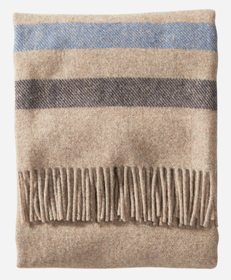 Pendleton Eco-Wise wool throw in fawn stripe at 6Whiskey six whisky woven in USA blanket
