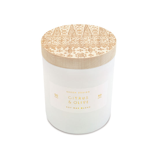 skeem designs 6 whisky print block candle citrus olive