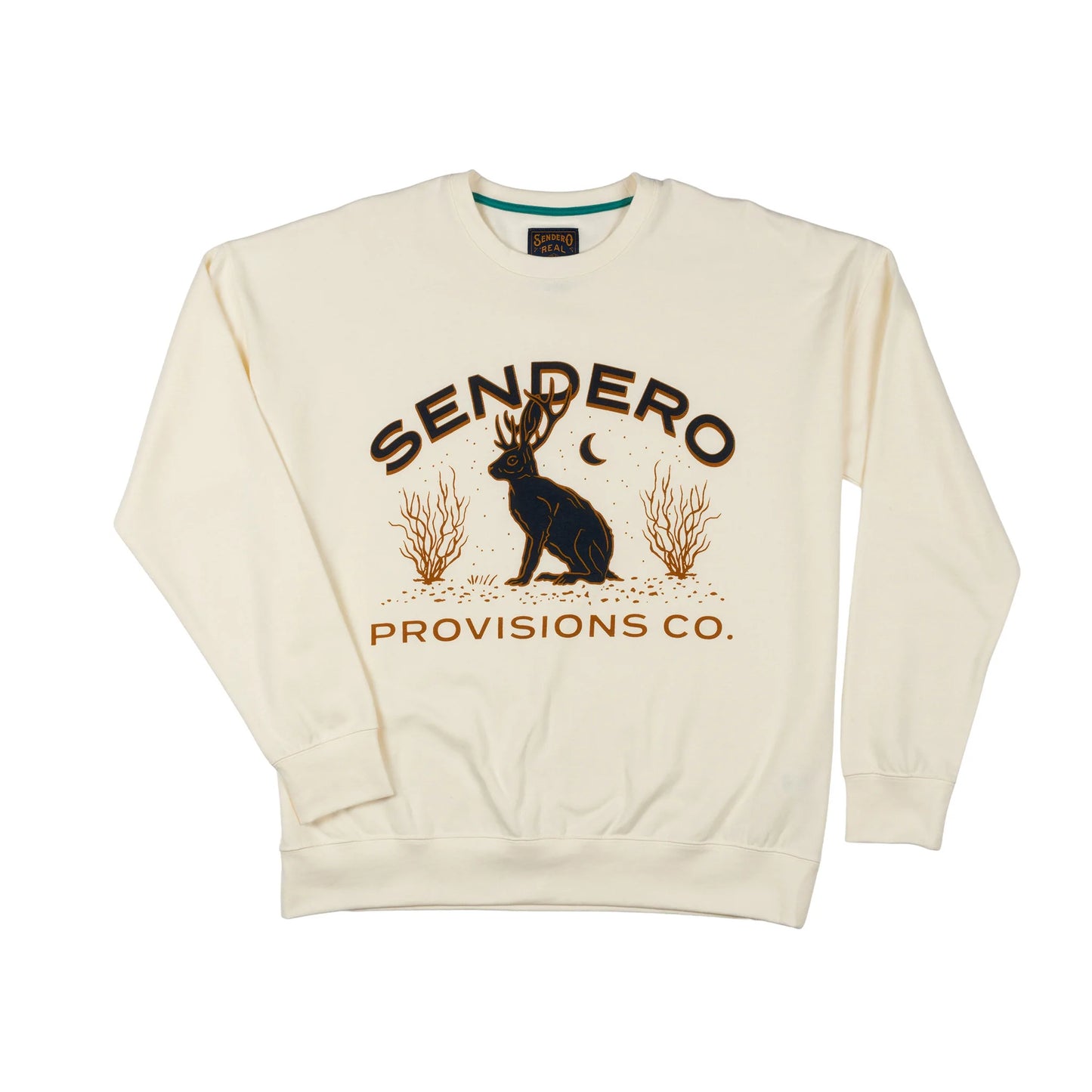 Load image into Gallery viewer, Jackalope tan off white sweatshirt by sendero at 6Whiskey six whisky soft and comfy long sleeve unisex pullover
