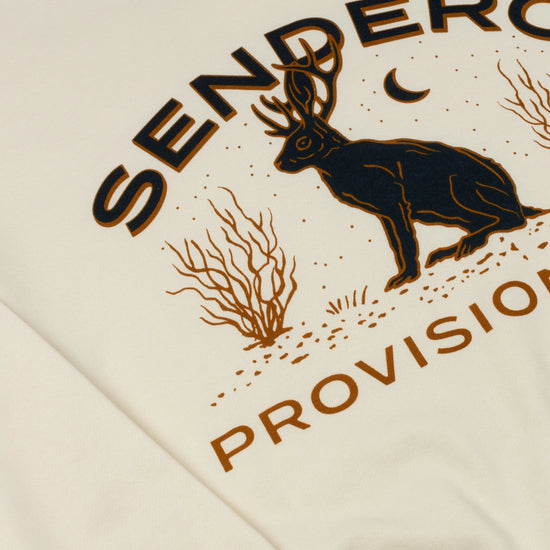 Load image into Gallery viewer, Jackalope tan off white sweatshirt by sendero at 6Whiskey six whisky soft and comfy long sleeve unisex pullover fun graphic
