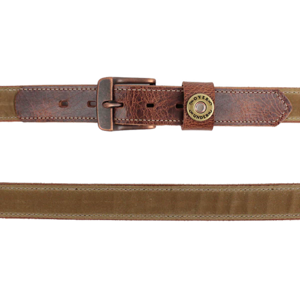 Over Under Men's Waxed Canvas belt with leather at 6Whiskey six whisky made in USA 